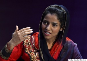 Afghan rapper Sonita Alizadeh speaks at the Women in the World summit in London, Britain, October 9, 2015. REUTERS/Toby Melville